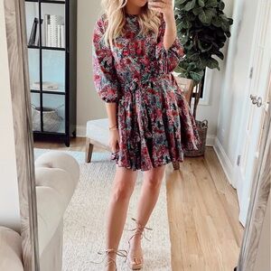 Evereve Red and Green Floral Mini Dress